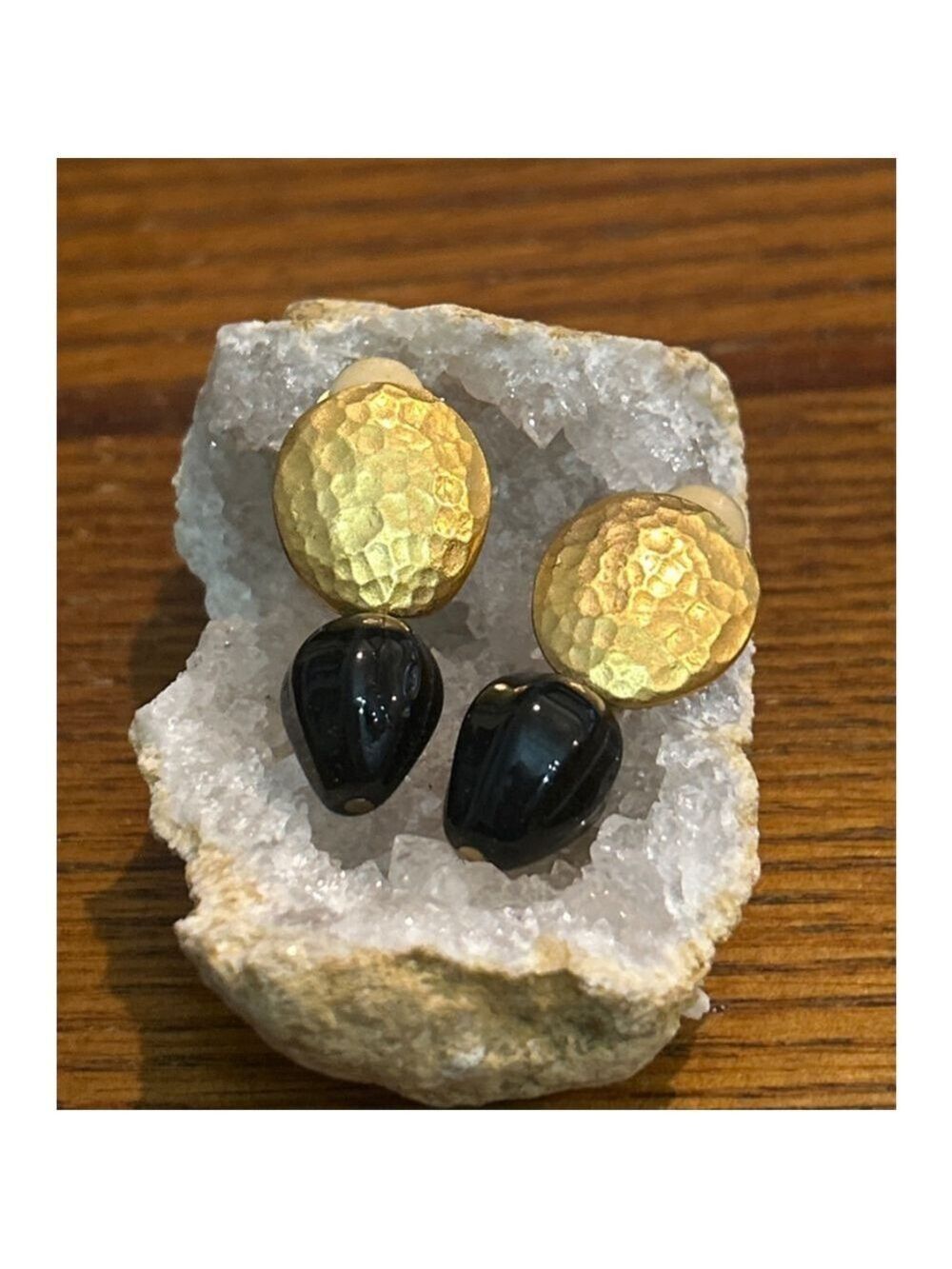 Women's MEI FA Gold Black Hammered Clip-On Earrings One Size